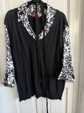 Debbie Morgan Black Sweater with White Decorative Lining
